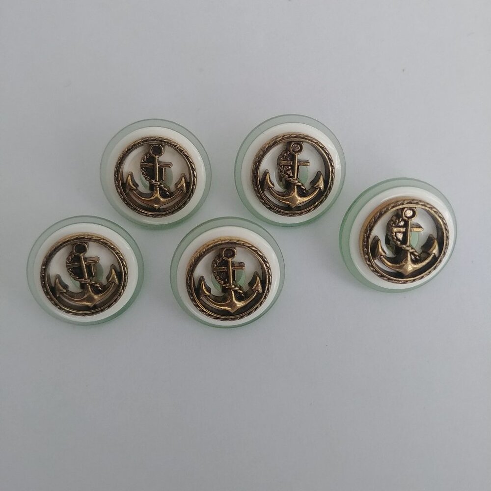 4/$20 Nautical anchor buttons bronze gold green and white matching set of 5